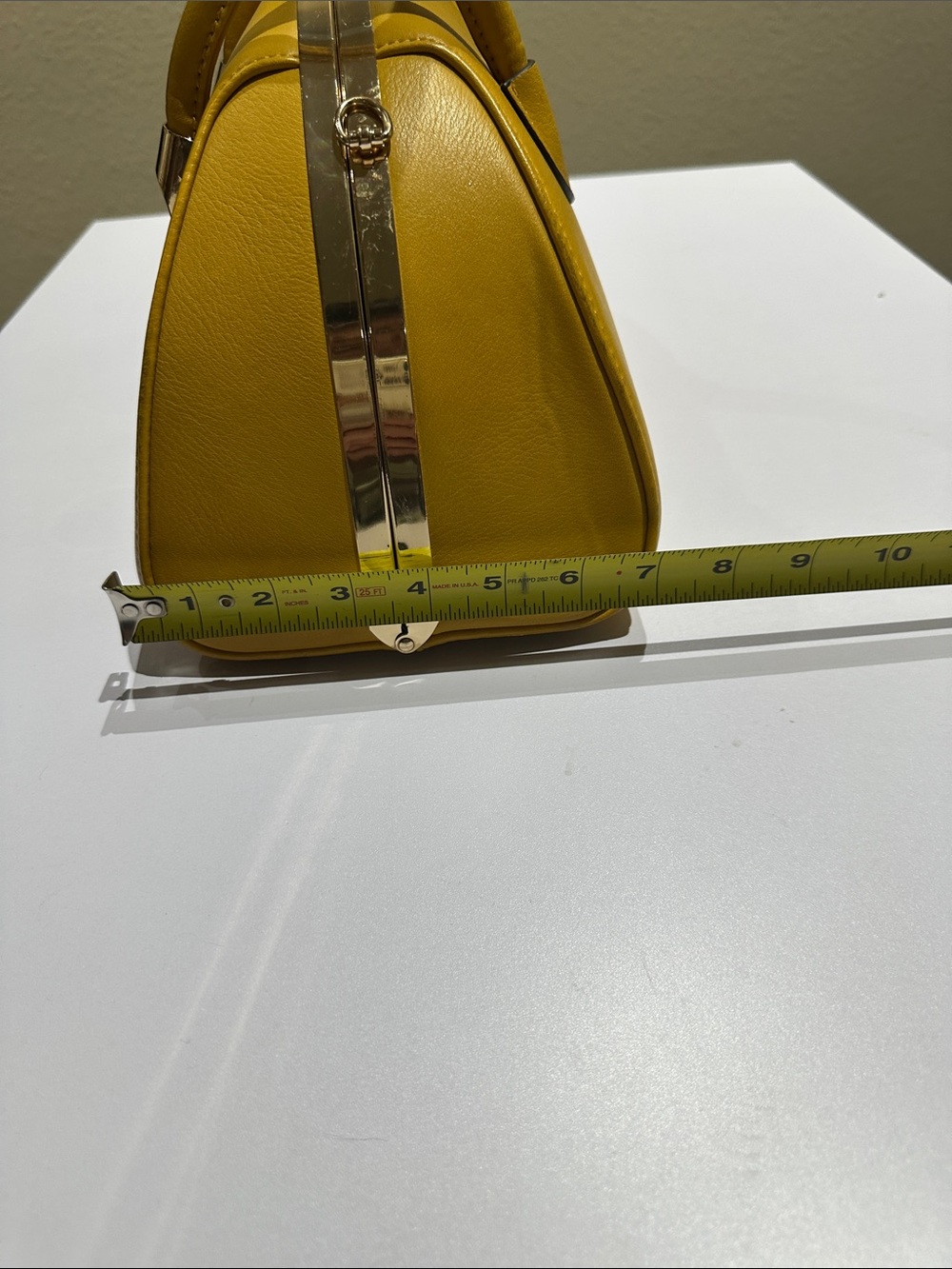 Yellow Dome Satchel Handbag with Gold Trim - Picture 6 of 6